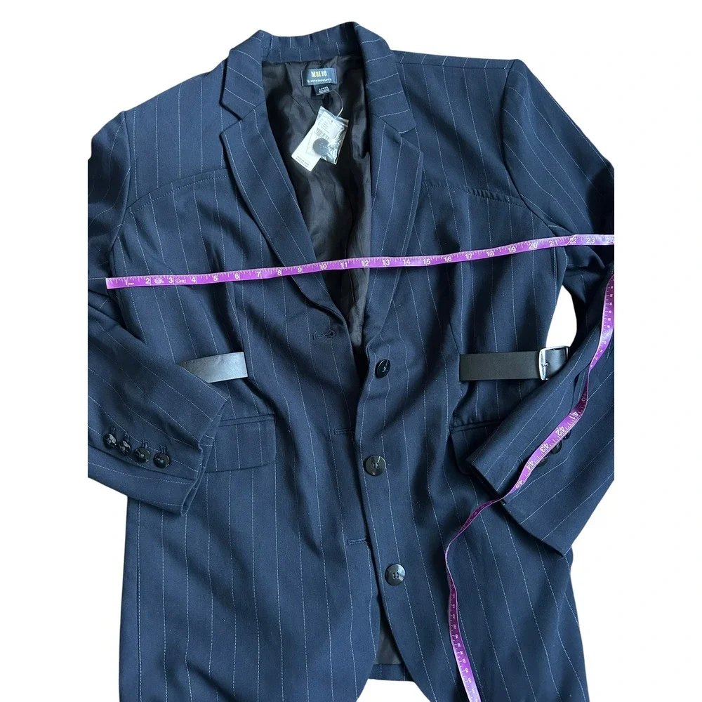 Maeve by Anthropologie Avery Belted Blazer Navy Pinstripe Women's Large NEW